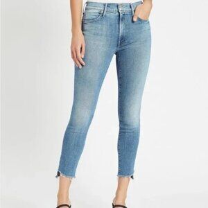 Mother The Stunner Zip Ankle Step Fray Hem High Rise Light Kitty Racer Denim